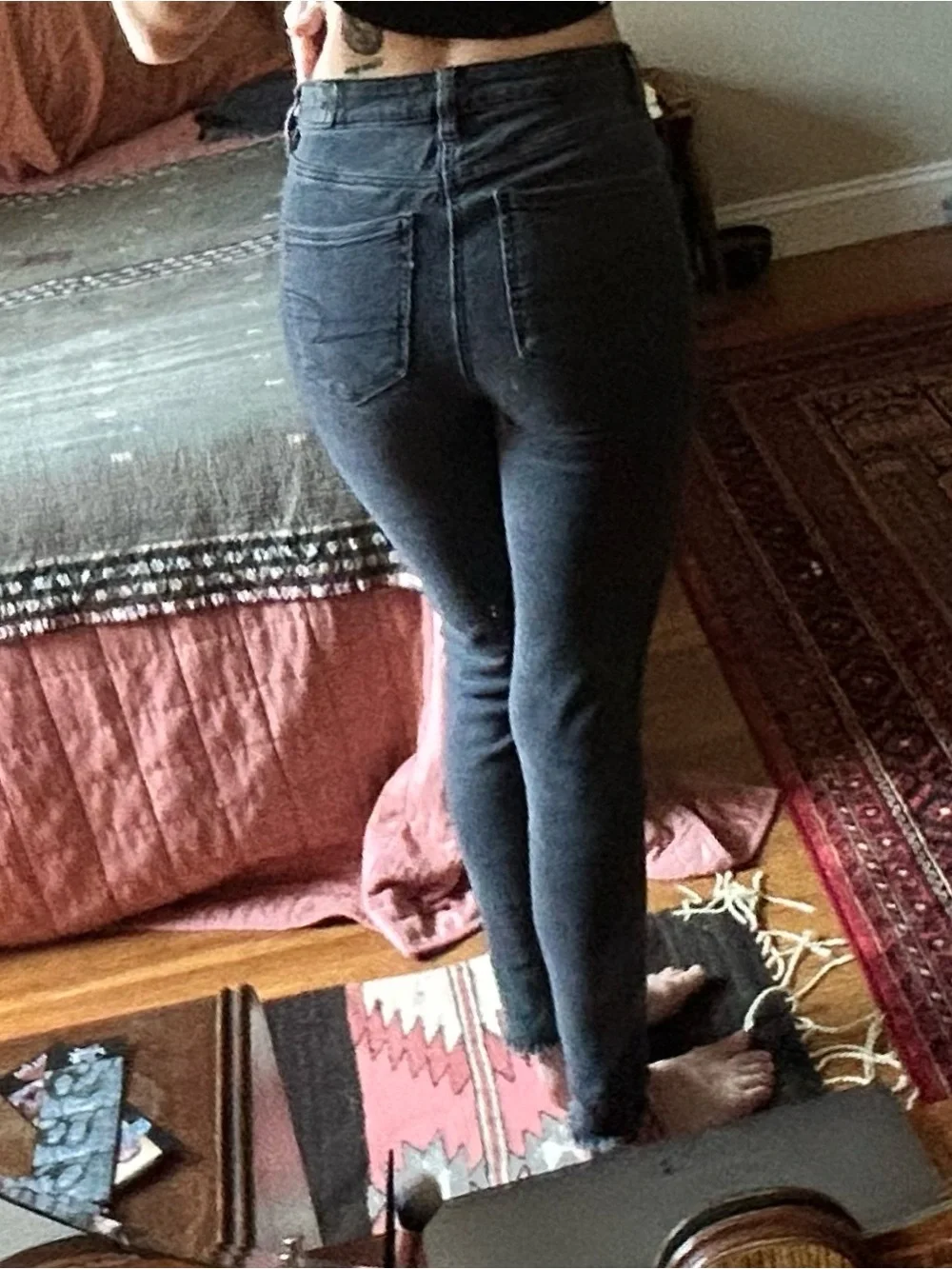 American Eagle High-Waist Black Denim Skinny Jeans Long